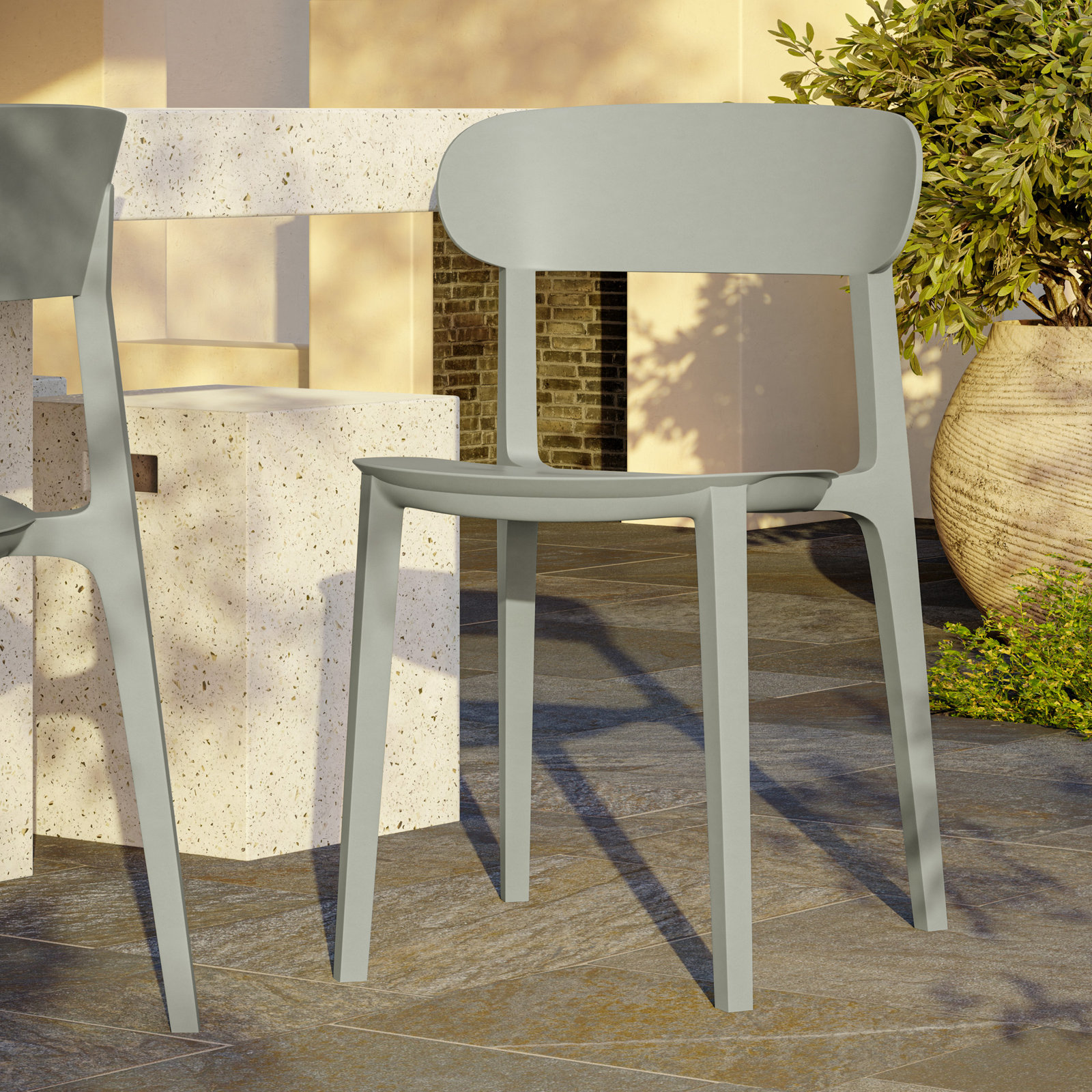 Janicka Stackable Patio Side Chair, Moss Grey