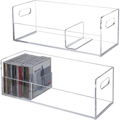 Ensemble de 2 étuis à CD en acrylique transparent, boîte de rangement empilable pour CD compacts, organisateur de cassettes audio avec poignées de transport découpées, étui de rangement pour albums.