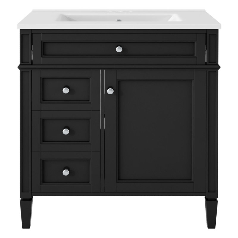 Meuble-lavabo simple 30 po avec lavabo supérieur, Noir, Argent argent