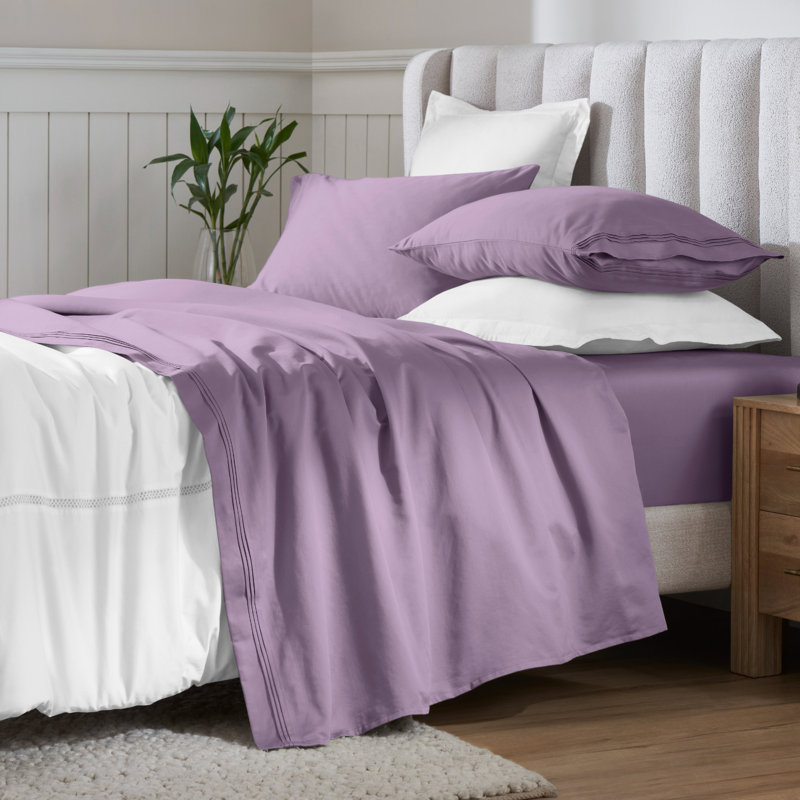 Egyptian Cotton Deep Pocket Solid 650 Thread Count Sheet Set, King, Wisteria
