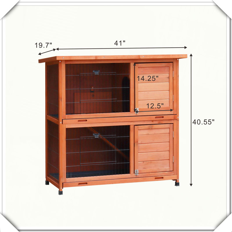 Cage à lapin 2 étages avec rampe amovible et toit imperméable, Naturel