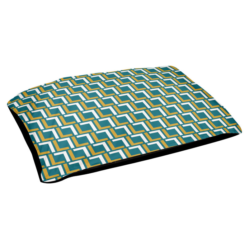 Lit pour chat Dupoint Designer, Grand (L 52 po x l 42 po), Bleu sarcelle / or / blanc