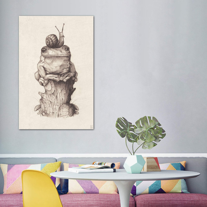 «Frog and Snail I» par Mike Koubou - reproduction d'art, H 60 po x l 40po x P 1,5 po, Toile tendue