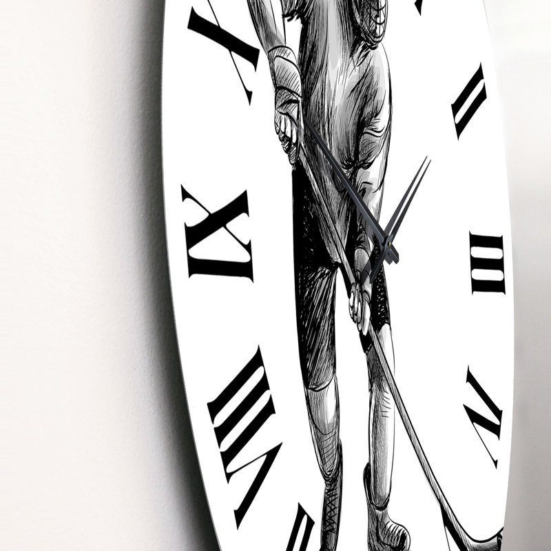 Croquis d'un joueur de hockey dans un sport d'hiver - horloge murale mondiale, Petit