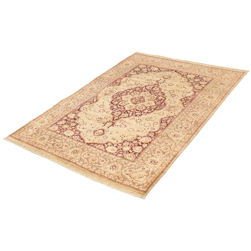 Tapis de bois one-of-kind-noué la 2010 tabriz orange/brun 6 pi 1 po x 8 pi zone de laine 10 po Gavankar