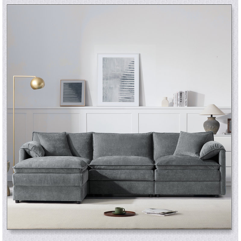 Luxueux canapé modulaire en chenille avec plusieurs conforts pour le salon, parfait pour se détendre et recevoir., Gris foncé
