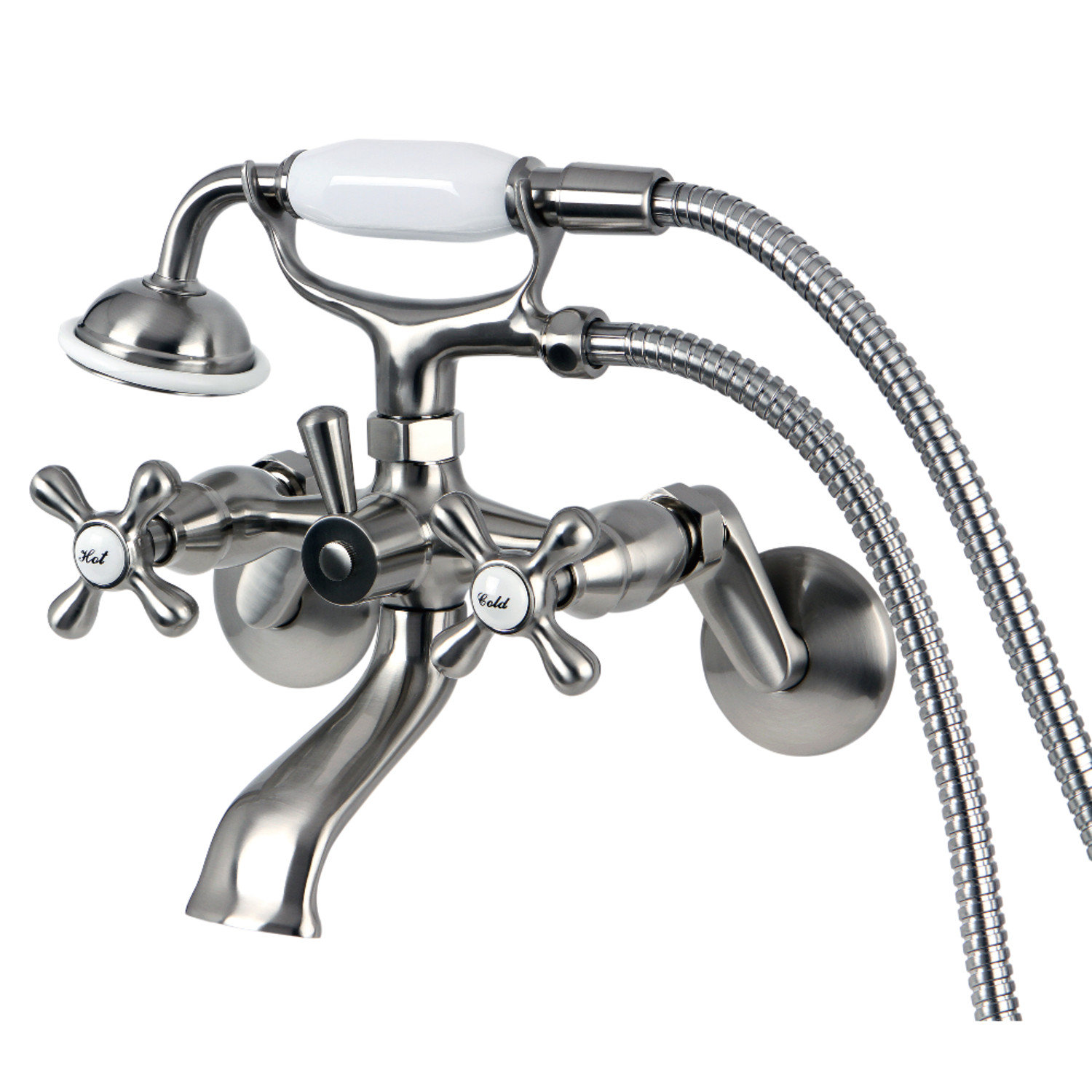 Kingston Wall Clawfoot Tub Faucet with Hand Shower, Satin Nickel