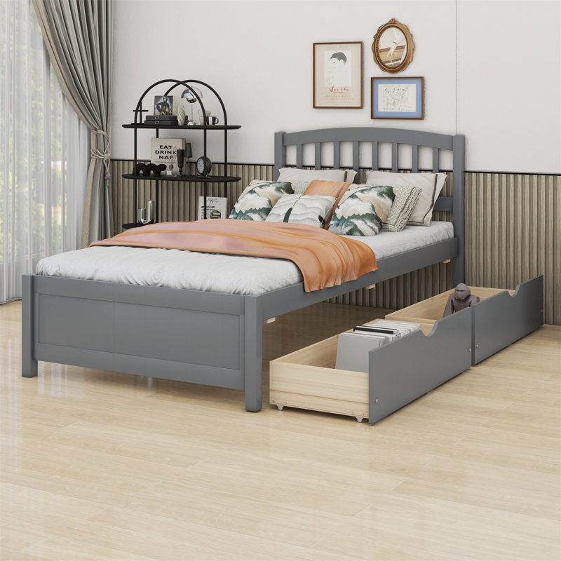 Platform Storage Bed, Gray