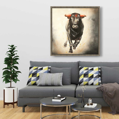Bull Running - Western Farm Animals Framed Canvas Decor