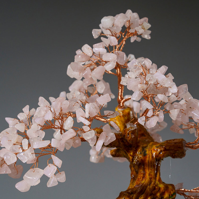 Genuine Rose Quartz Bonsai Tree in Round Ceramic Pot (8.5")