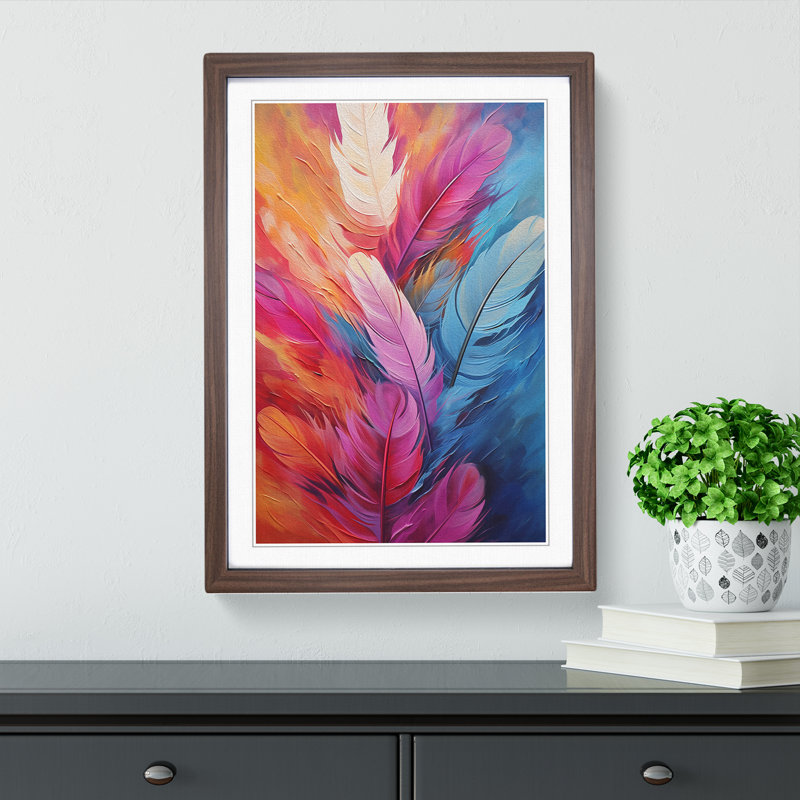 Feather Abstract No.2 - Single Picture Frame Print on Wood, 64cm H x 46cm W x 2cm D, Walnut