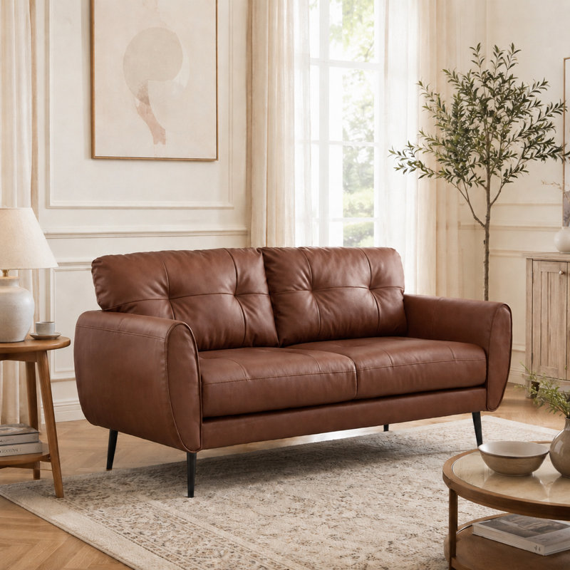 Corvo 61' Faux Leather Flared Arms Loveseat, Corvo Brown Faux Leather