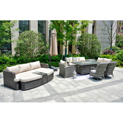Aevah Rectangular 9 - Person 71" Long Dining Set with Cushions