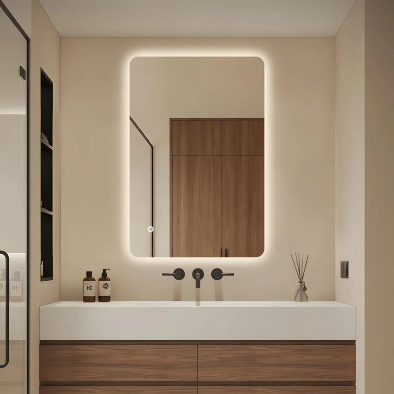 Frameless Bathroom Mirror LED Lighted Dimmable Mirror with Color Adjustable and Memory Function , 36" x 24"