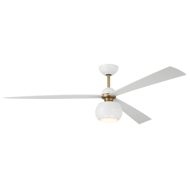 Ventilateur de plafond 60 po avec 3 pales, Wi-Fi et ensemble d'éclairage DEL Otto, Laiton satiné avec pales blanches