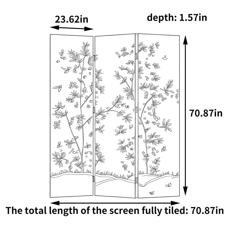 Paravent vert floral, H 70,87 po x l 70,87 po x P 1,57 po