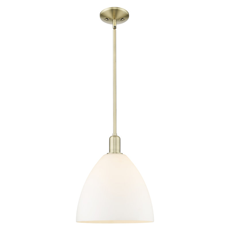 Arcadia - Bristol - Mini-luminaire suspendu 1 tige 12 po - Finition laiton antique - Abat-jour blanc mat, Blanc mat