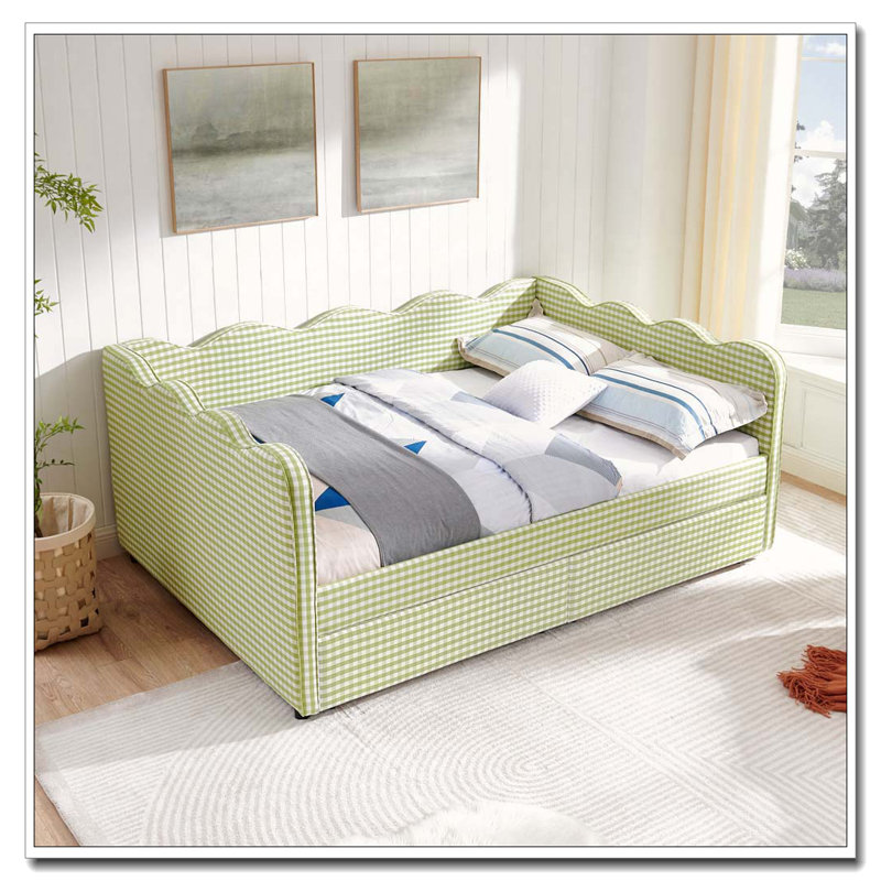 Lit de jour double, Tiroirs complets, Vert