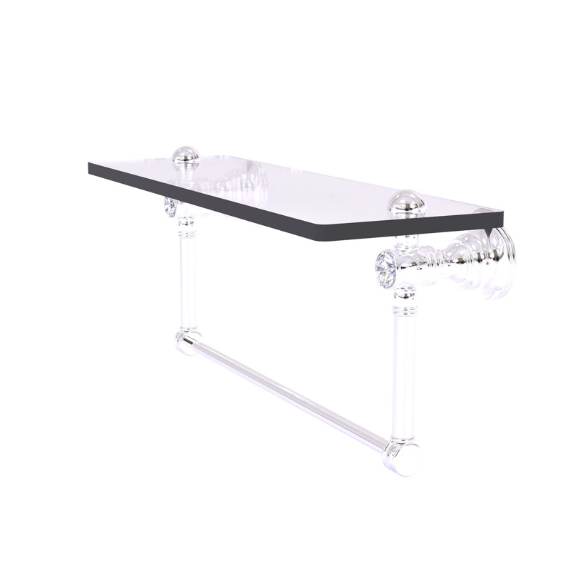 Freyja Glass Bracket Shelf with Towel Bar, Polished Chrome, 5.54" H x 16" W x 7" D