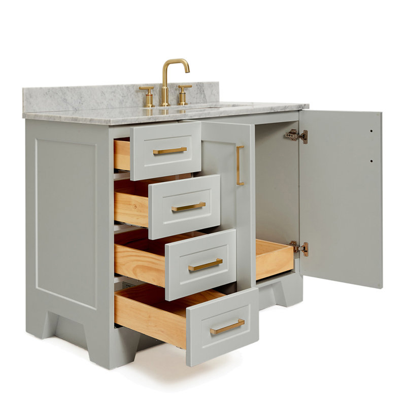ARIEL TAYLOR 43 IN LEFT OFFSET SINGLE RECTANGLE SINK VANITY, Gray, Right , Rectangle