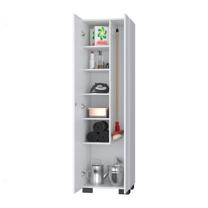 White Storage Shelves Broom Cabinet