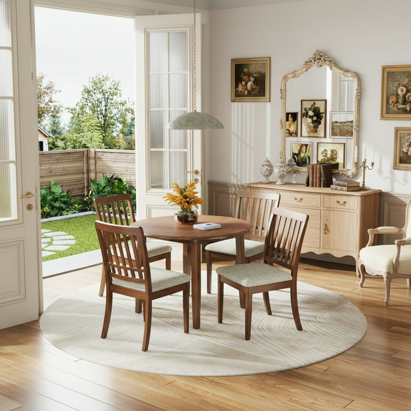 Ensemble de table de salle à manger pour 4 personnes avec 2 abattants, Brun