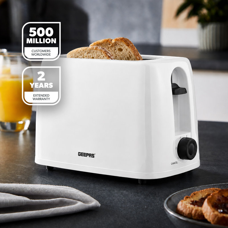 GEEPAS 2 Slice Toaster | 6 Browning Levels with Cancel Function | For Thin Small Bread Slice, Removable Crumb Tray Cool Touch Housing High Lift | Space-Saving Design | 1 Yr Warranty 650W