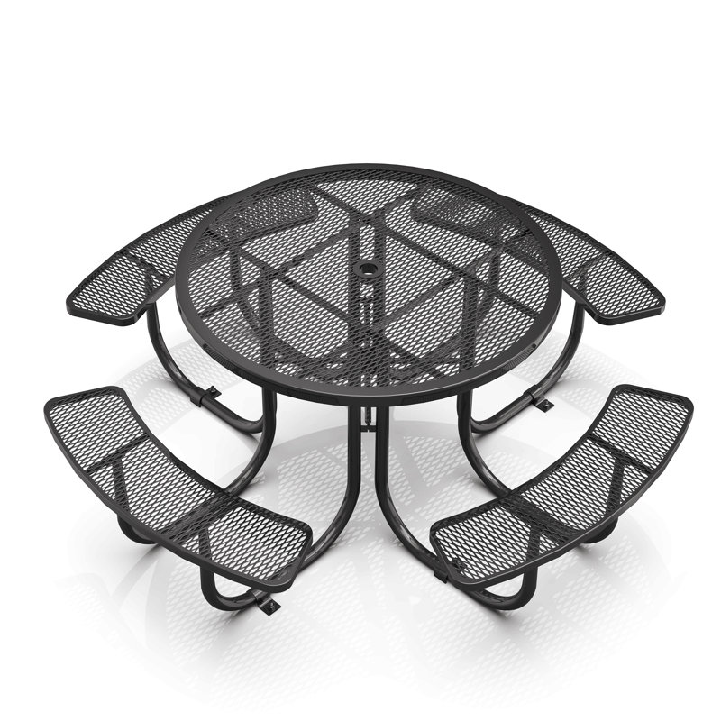 46-Inch Black Round Picnic Table With Umbrella Hole
