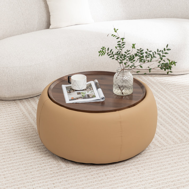 Pietsch Round Cocktail Ottoman With Storage, Khaki
