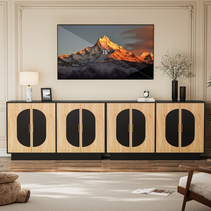 Buffet 58 po avec portes et tablettes - Armoire de rangement modulaire cannelée de 58 po, console de café, armoire de rangement pour bureau, armoire de chambre à coucher, armoire de rangement de couloir
