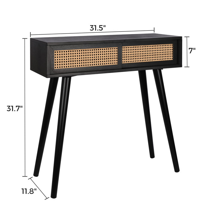 31" Console Tables For Entryway, Vanity Desk Rattan Dresser Side Table Black Entry Table Narrow Console Table Modern Hallway Table Boho Sofa Table