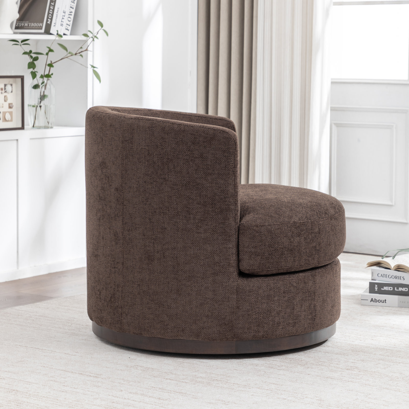 Arabella Swivel Barrel Chair, Espresso Performance Chenille