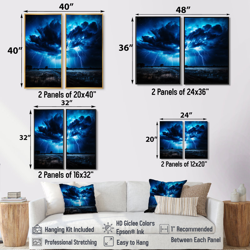 Ethereal Lightning III - impressions sur toile traditionnelles, Noir, H 36 po x l 48 po, Impression encadrée flottante