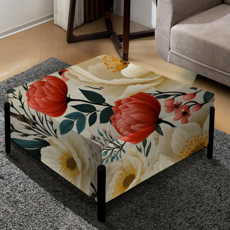 Playful Peony Blossom Floral Radiance - Grand repose-pieds carré floral
