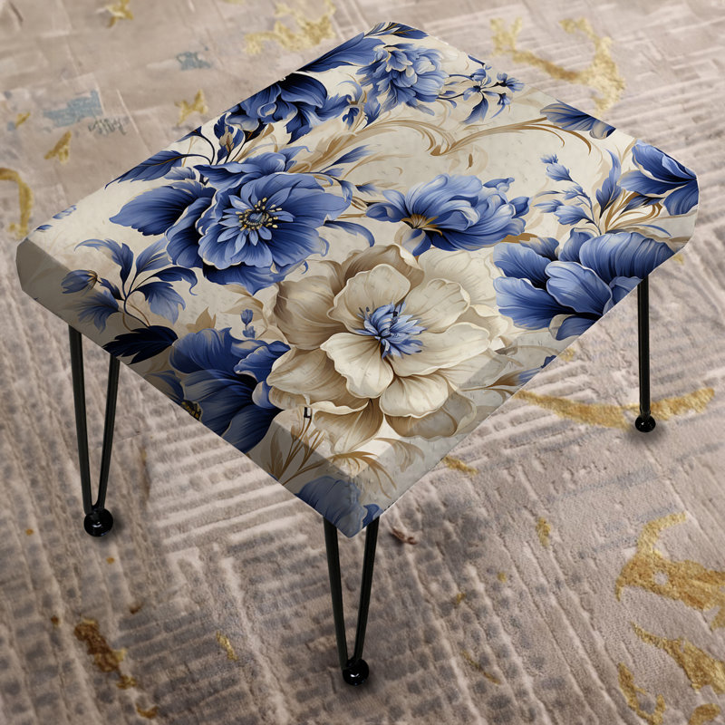 Blue Ornamental Frames Victorian Pattern VI - Floral Rectangle Ottoman