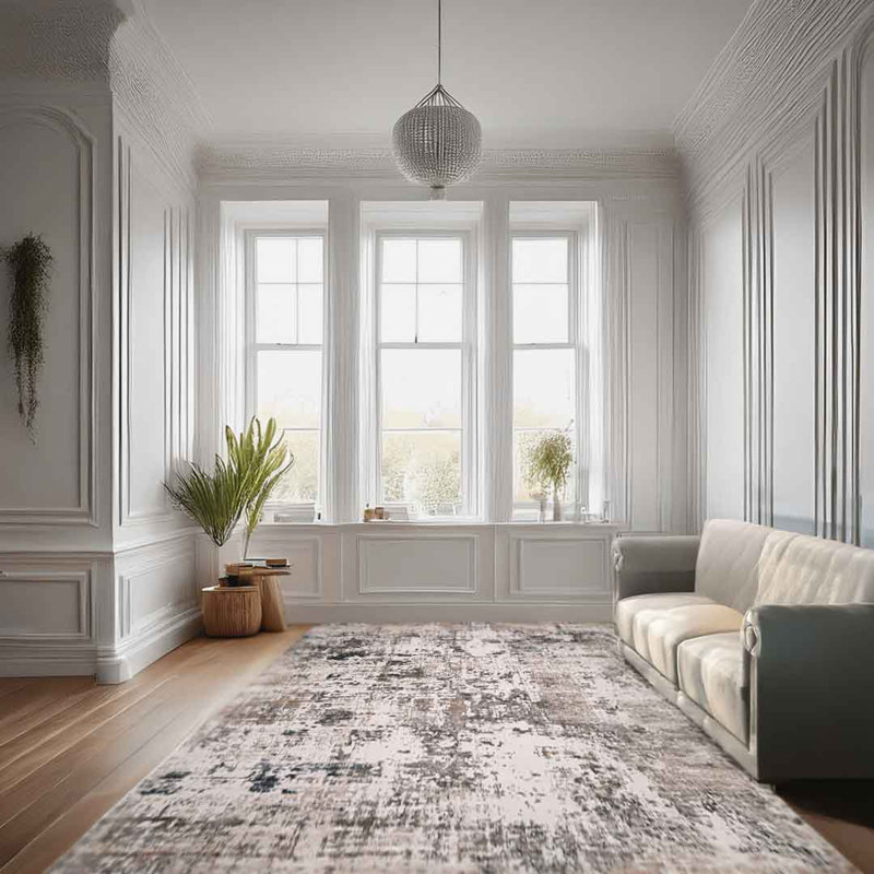 Lorenz Brushstroke Texture Cream Modern Area Rug Soft Polyester Pile with Cotton Blend Backing Style Carpet