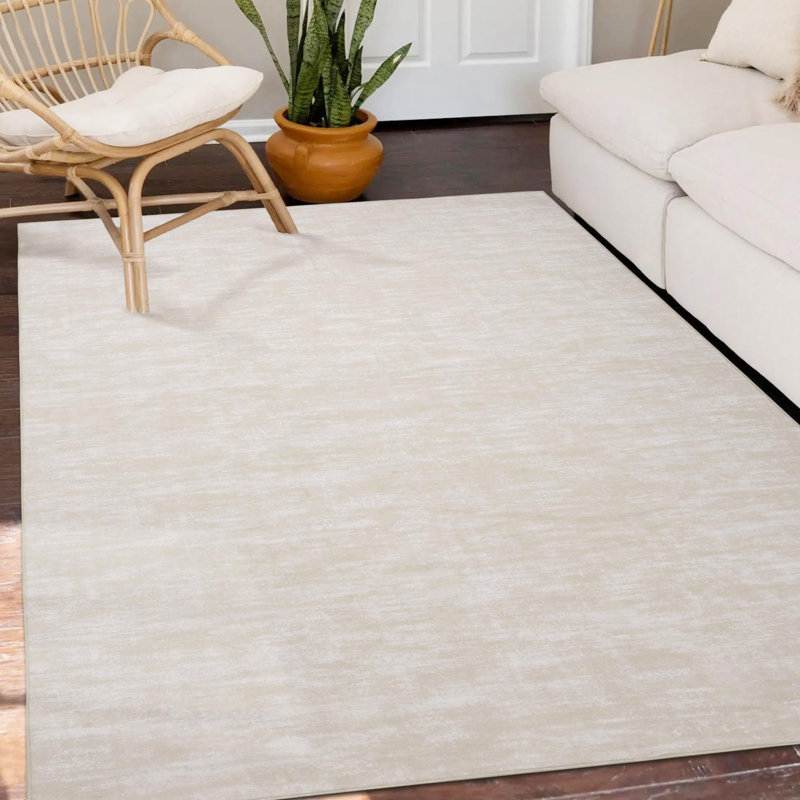 Tapis de salon uni 240 x 300 cm, grand tapis d'intérieur lavable, antidérapant, à poils courts, style moderne et bohème, couleur crème.