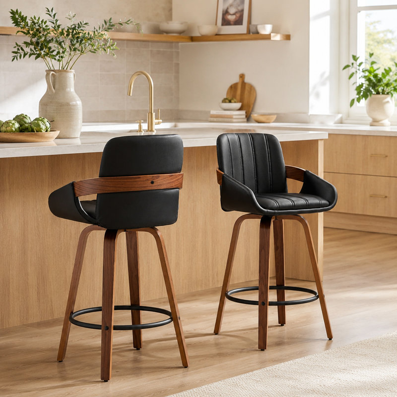 Tabouret de bar et de comptoir pivotant, Noir, 2