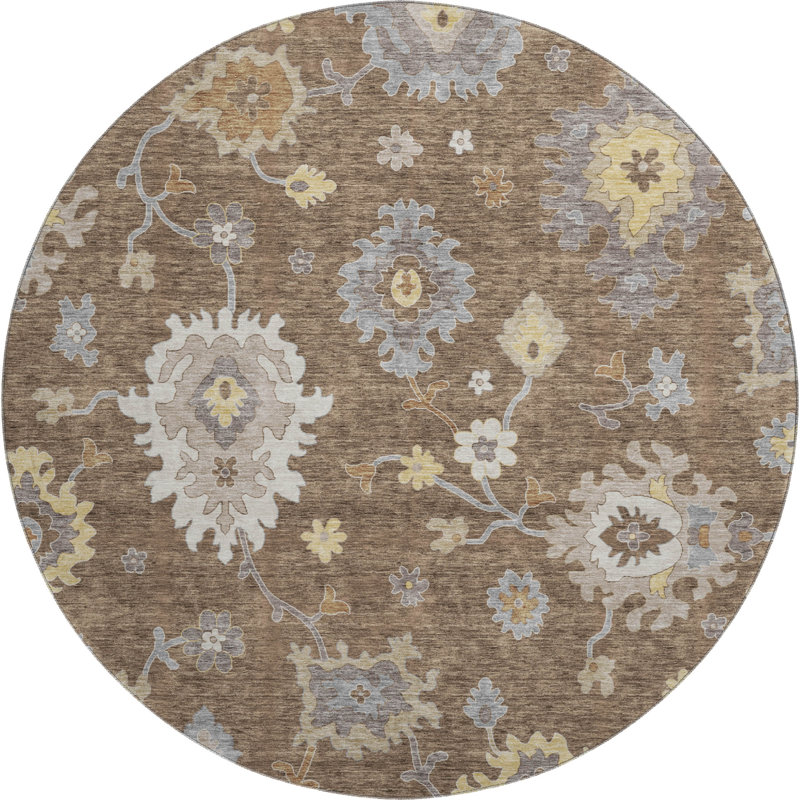 Premium Machine Washable Prisco Chocolate Rug, Round 8'
