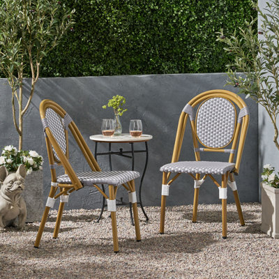 Outdoor PE Rattan Armless Dining Chair Set of 2 with sturdy legs