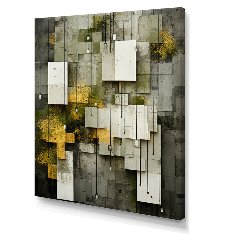 Abstrait géométrique en gris et jaune - impressions d'art géométriques modernes, H 40 po x l 30 po x P 1,5 po, Toile tendue
