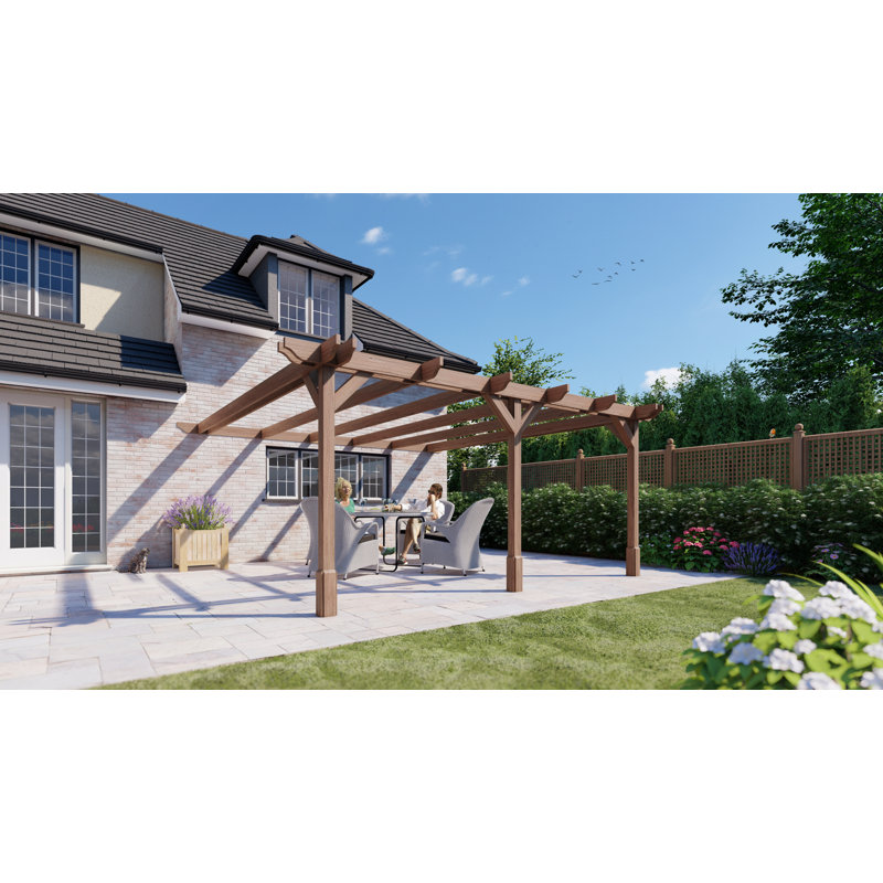 Baugus Solid Wood Pergola, Rustic Brown, 13.7 ft x 5.9 ft