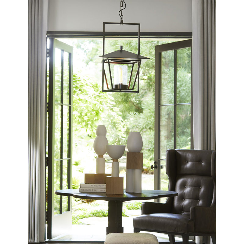 Aged Bronze Glass Indoor/Outdoor Lantern Pendant Light