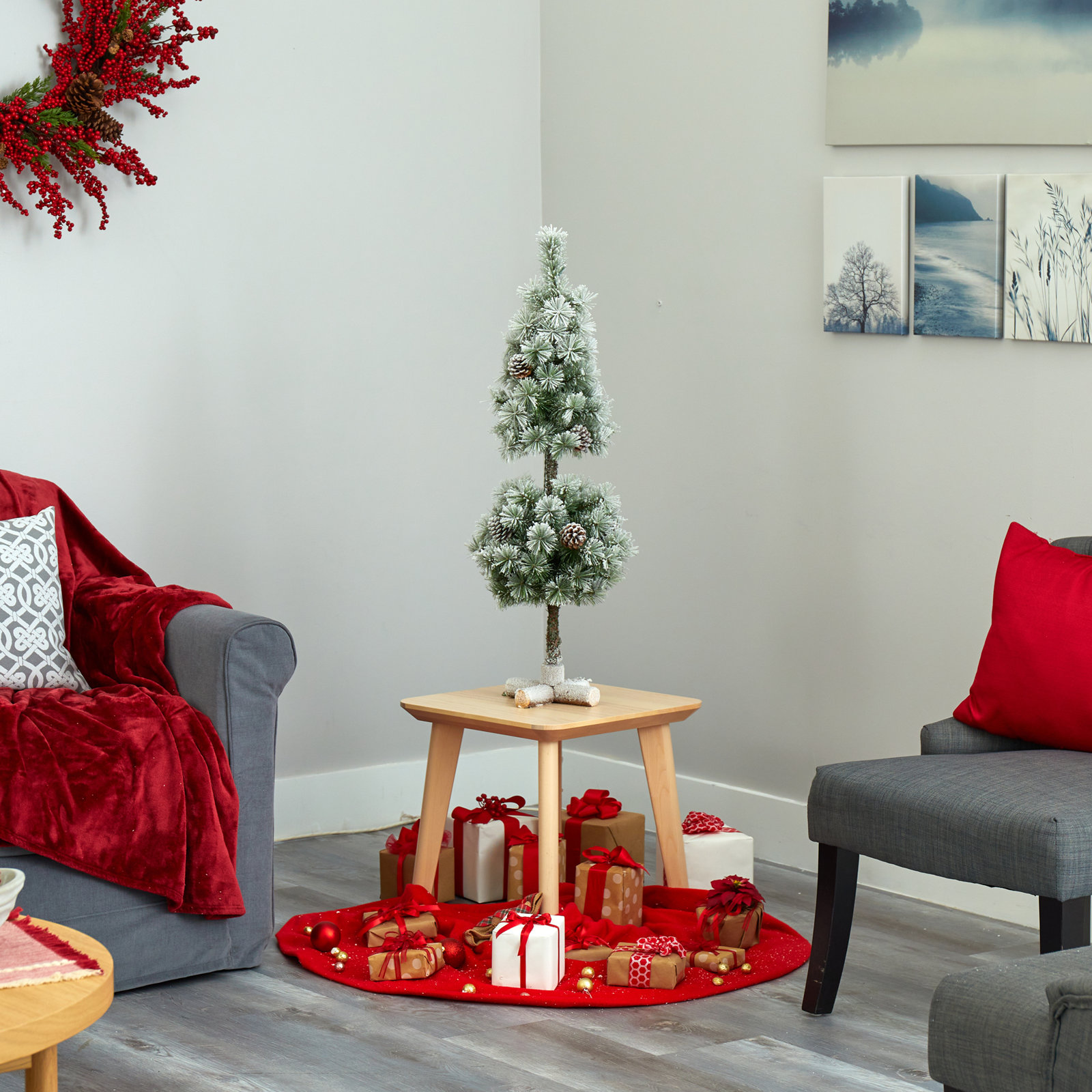 Frosted Pre-Lit Cedar Christmas Tree, 3' H