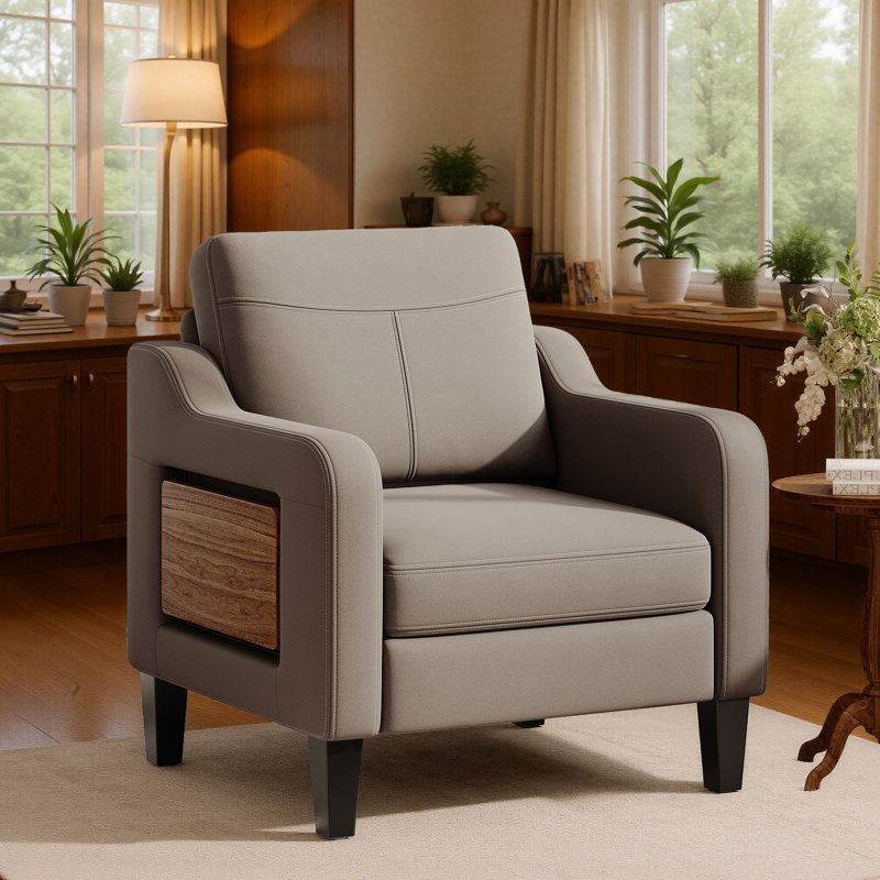 29.9" Wide Mid-Century Upholstered Premium Fabric Swivel with Solid Wood Leg, Brown