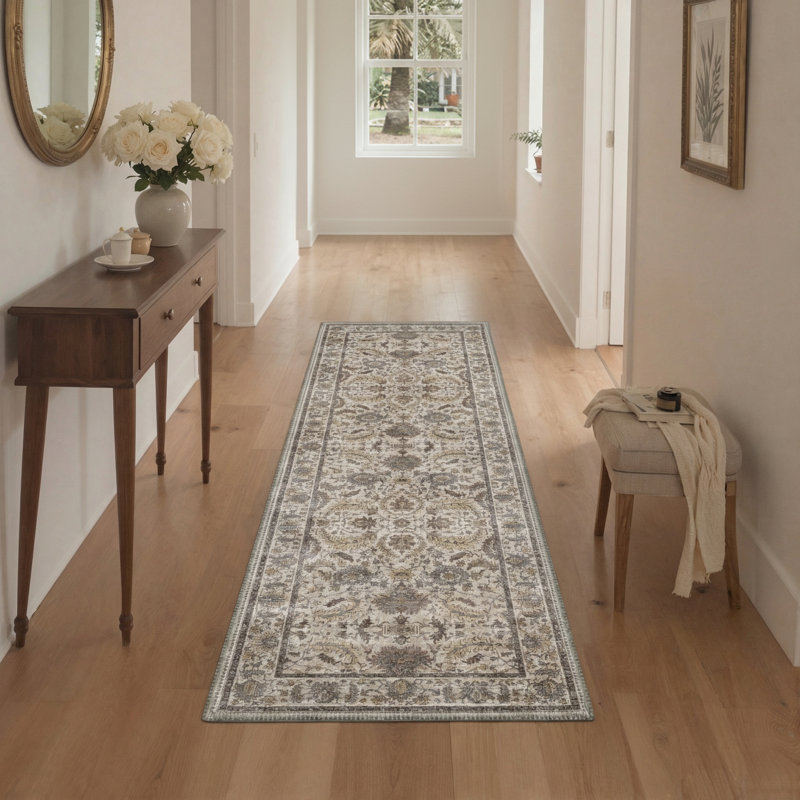 Tapis intérieur beige / brun délavé à la machine avec envers antidérapant Roehit, Tapis de couloir 2 pi x 6 pi
