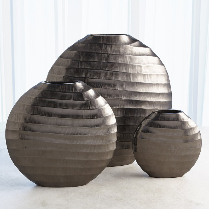 Aluminum Table Vase, Black Nickel, 11" H x 11.75" W x 3.25" D