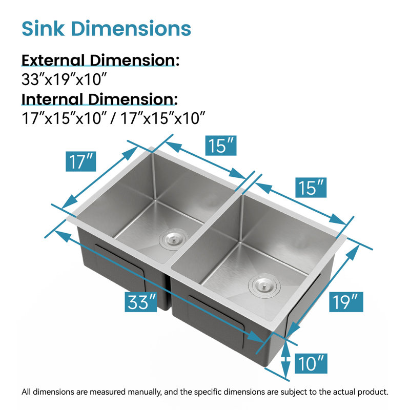 33"X19" Embedded Double Bowl Kitchen Sink