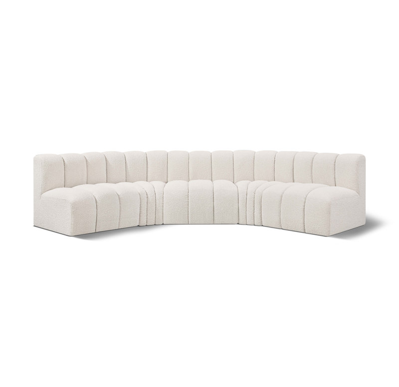 Hridaan Upholstered Curved Sectional Reversible, Cream Boucle Fabric