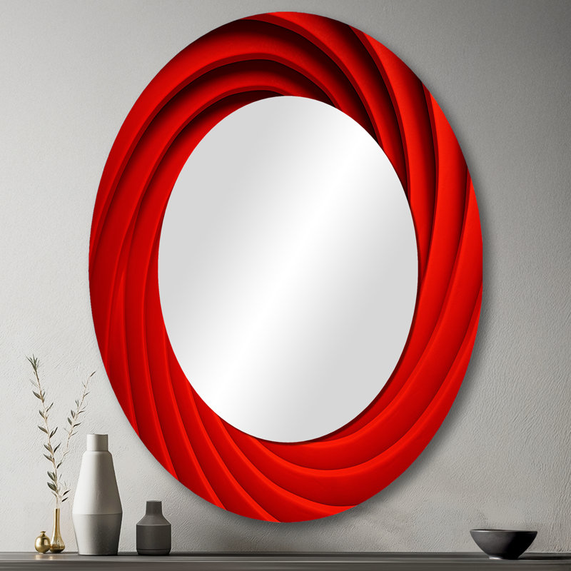 Red Perpetual Pulse Vortex II - Miroir mural moderne ovale, 43 po x 33 po